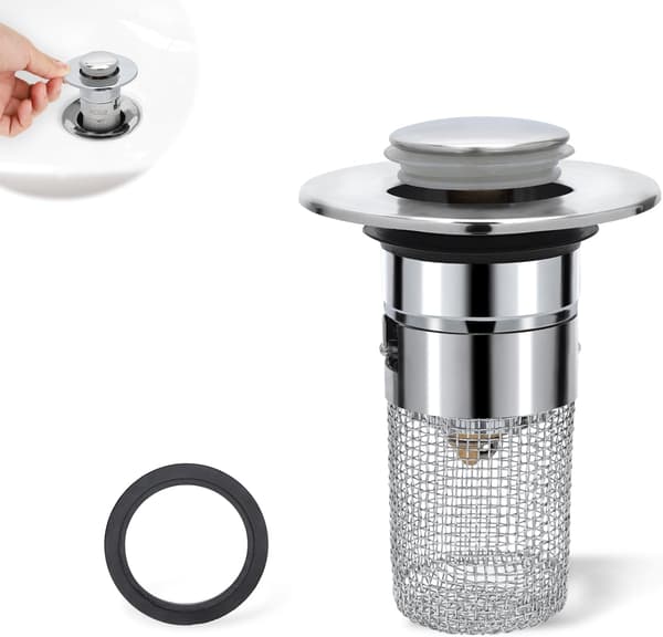 Afløbsfilter i rustfrit stål til 1,2-1,45 tommer diameter vask, pop-up vaskeafløbsfilter Multifunktionelt badekarvaskeafløb Badeværelsesvaskprop