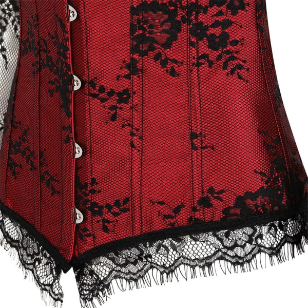 Korsetttoppar för kvinnor med ärmar, Bustier Overbust Lace Red M