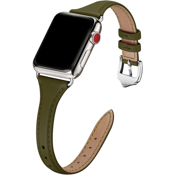 Läderband Kompatibel med Apple Watch Band 38mm 40mm OliveGreen/Silver 38mm 40mm 41mm