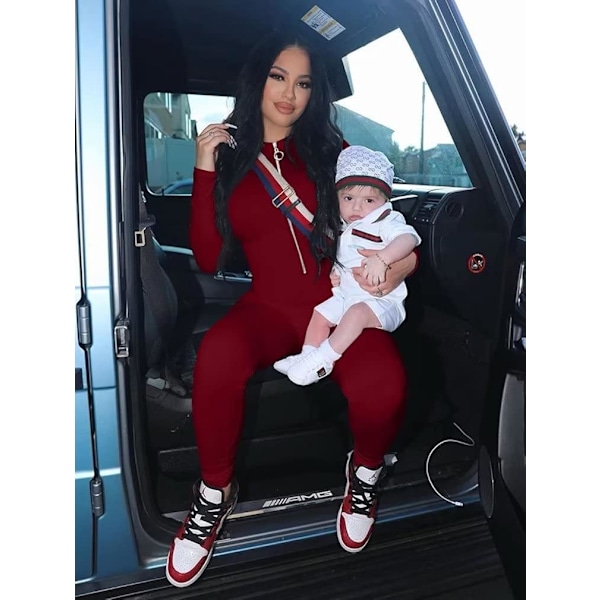 2025 Senaste Modell Dam Sexig Långärmad V-ringad Jumpsuit med Dragkedja