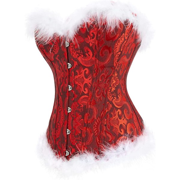 Plus size korsett, blommig plisserad trim för kvinnor, överbyst midja Christmas Black Red M