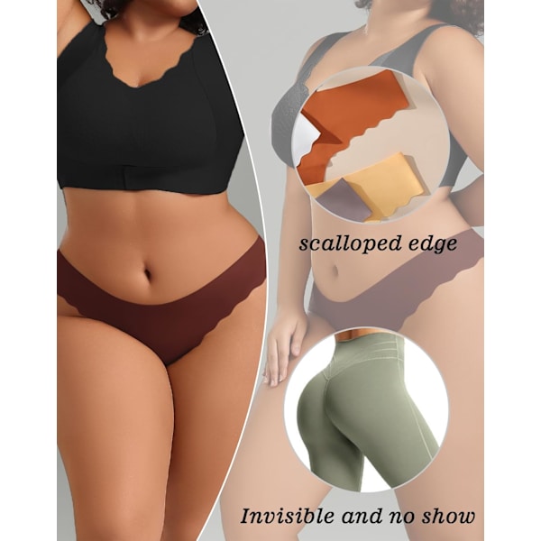 2025 Senaste Modell 6-pack Dam Plus Size Sömlösa Stringtrosor, Andningsbara Stretch No Show Underkläder, Sexiga Osynliga Vågkant Trosor 4