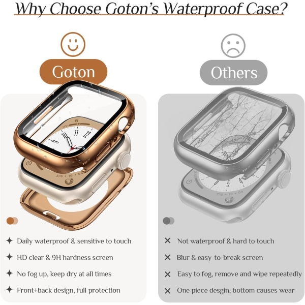 2-pack vattentätt Apple Watch case för SE/serien Silver+Rose Gold 44mm