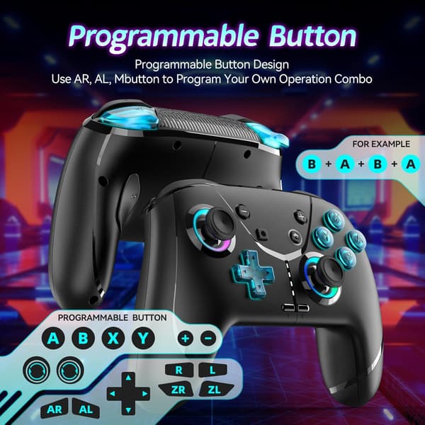 2025 Seneste Model Switch Controller, Trådløs Pro Controller til Switch/Lite/OLED/iPhone/Mac/iPad/iOS/Android/Telefon/PC/Steam/TV, Bluetooth