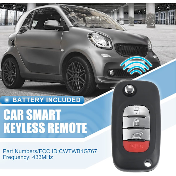 CWTWB1G767 4-knapps Fällbar Bil Nyckellös Fjärrkontroll Nyckelbricka Proximity Smart Fob för Smart Forfour 2015-2017 Fortwo 2015-2017