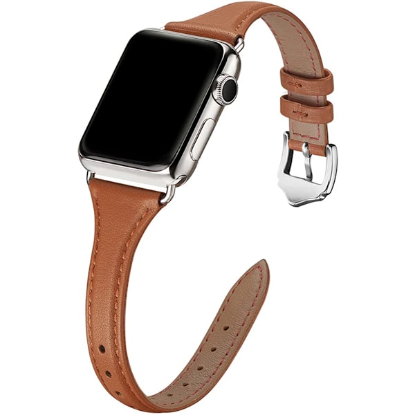 Läderband Kompatibla med Apple Watch Band 38mm 40mm Brown/Silver 38mm 40mm 41mm