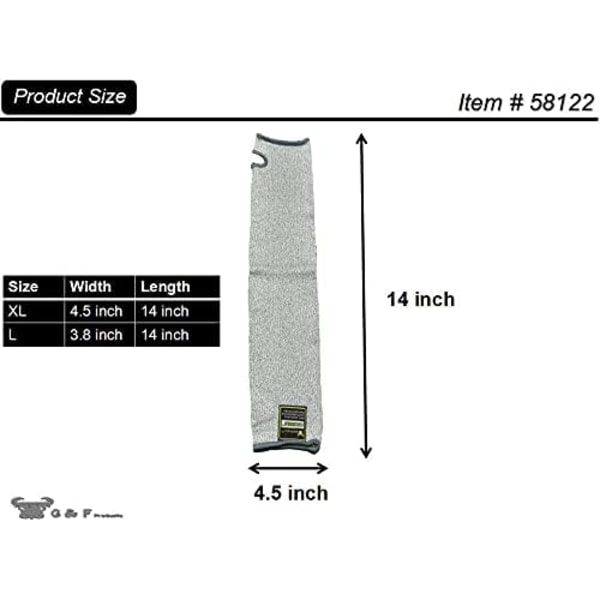 2025 Senaste Modell & F 58122XL CUTShield 14 tum långa ärmar med tumhål, skärskyddsnivå 5, skärsäkra ärmar (bredare armbredd jämfört med Large), grå, extra stor, 1 st