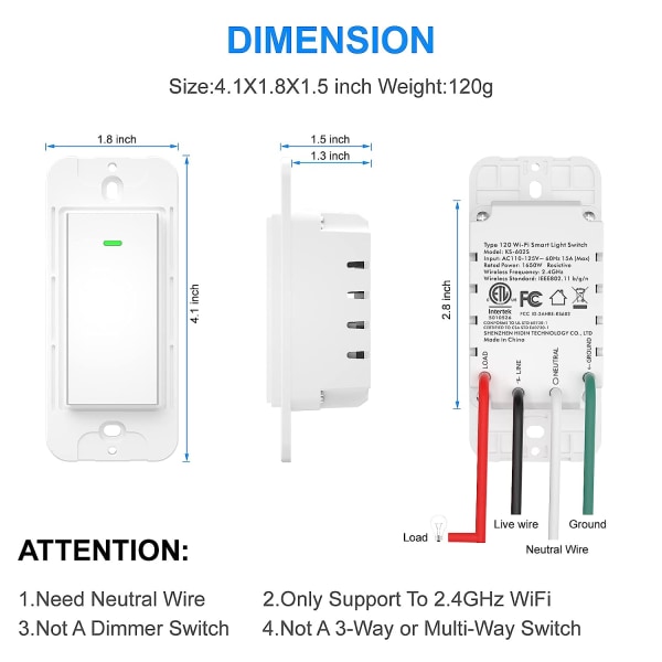 Smart Wifi Ljusbrytare. Trådlös Fjärrkontroll. Neutral