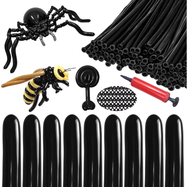 150 st långa ballonger med pump, svart 260 ballonger Animal Kit Premium