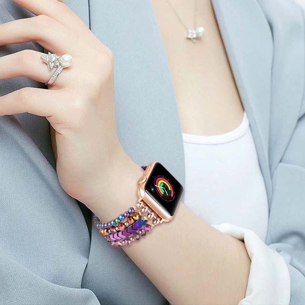 Armbandsband med pärlor som är kompatibelt med Apple Watch Rainbow 42mm/44mm/45mm/49mm-M/L