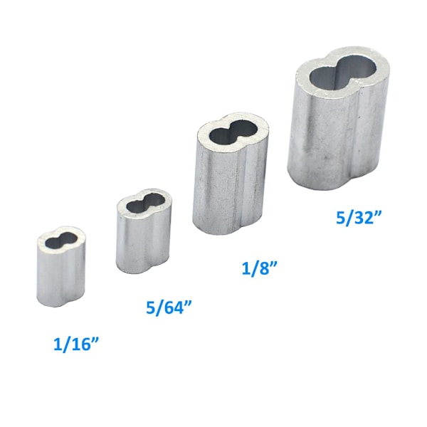 150 st 1/8 tum Stålvajertråd Aluminiumklämmor Crimps Loop Hylsor Rep Snöre Stoppar Klämma