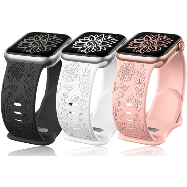 3-pack solrosgraverade band kompatibla med Apple Watch 3pcs 5 42mm/44mm/45mm