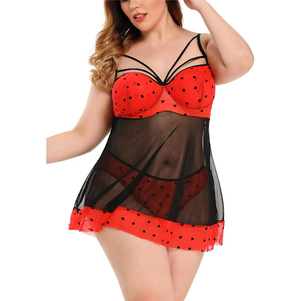 2025 Senaste Modell Dam Plus Size Chemise Sexig Axelband Underkläder Spetskant Babydoll Sovkläder Set