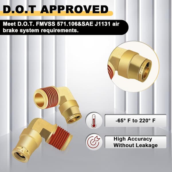 1/4 albue DOT messing push-to-connect luftslangefittings (5 stk.)