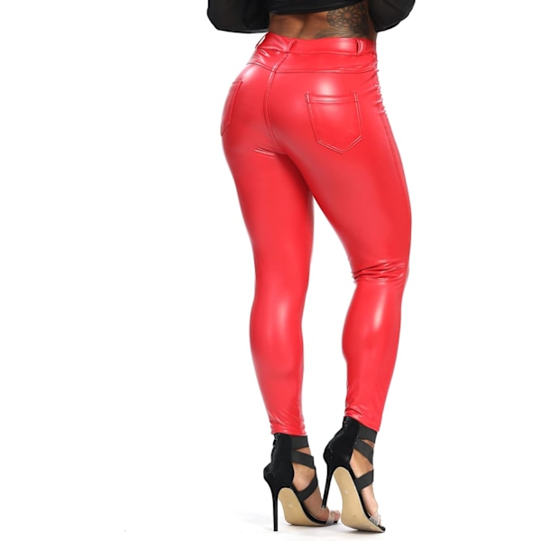 2025 Senaste Modell Fleecefodrade Läderbyxor för Kvinnor Faux Läder Leggings Buttlyft Svarta Sexiga Höga Midja Wet Look Tights