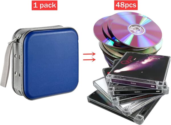 DVD-etui - Bærbar CD/DVD-holder oppbevaring (48 kapasitet, blå)
