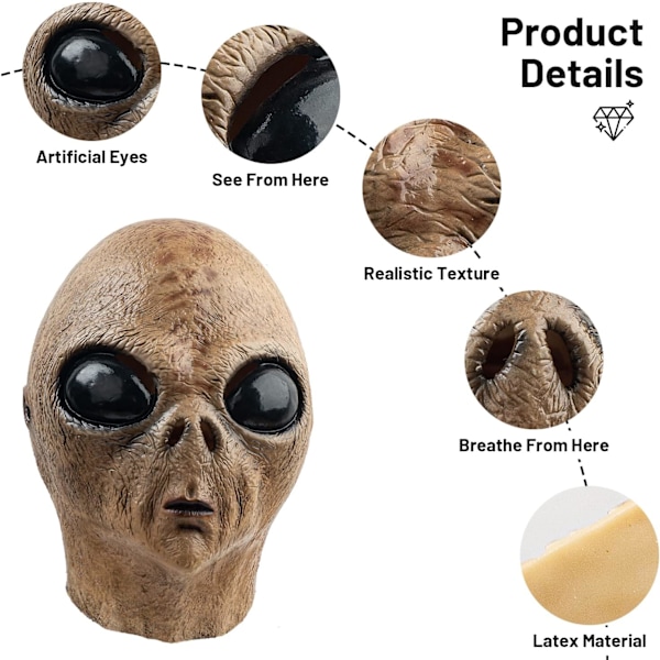 2025 Senaste Modell Alien Mask Utomjordisk Biologisk Latex Helhuvud Realistiska Masker Maskerad för Halloween Karneval Kostym