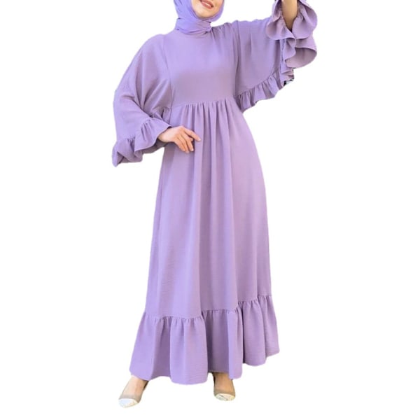 Muslimsk klänning, casual volangärmar, rund hals Purple 2XL