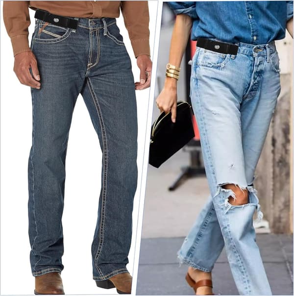 2 stk. menns sidebelter uten spenne, elastisk belte uten spenne, elastisk stretch justerbart belte, usynlige belter