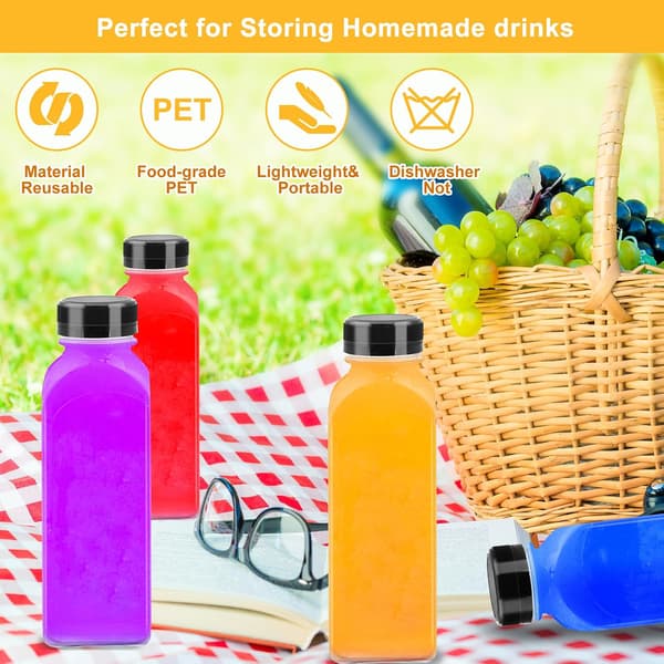 Plastjuiceflaskor - återanvändbara klara PET-flaskor med förseglingslock (6-pack)
