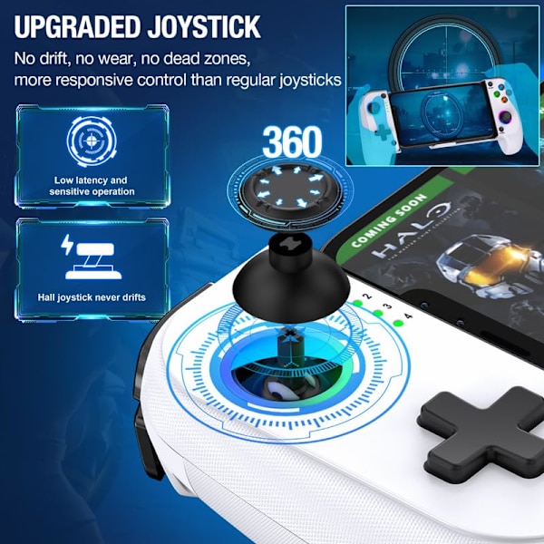 2025 Seneste Model Mobil Controller til iPhone/Android Understøtter Telefoncover, LED-lys, Hall Effect Sticks, Håndholdt Gaming Telefon Controller