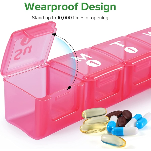 Månatlig Pill Organizer, 28 dagars Pill Box 1 gång om dagen Hot Pink