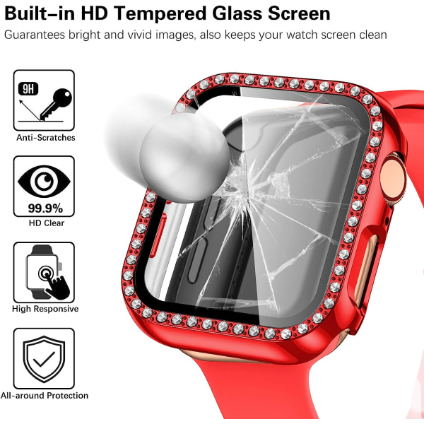 Hårt case för Apple Watch 44Mm, Bling Diamonds med skärmskydd Red 2 44mm