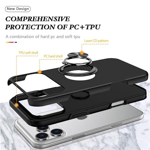 Fodral till iPhone 17 Pro, blandade material, med ring - Svart