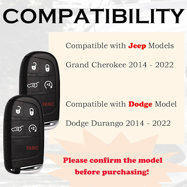 Bilnyckel Fjärrkontroll Ersättning Passar Jeep Grand Cherokee Dodge Durango 2014 2015 2016 2017-2022 Tryckstart 5 Knappar Set med Två Nyckellösa