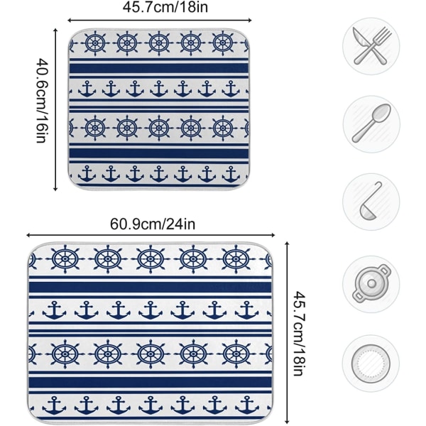 Vita marinblå ankare mattor för torkning av diskar
