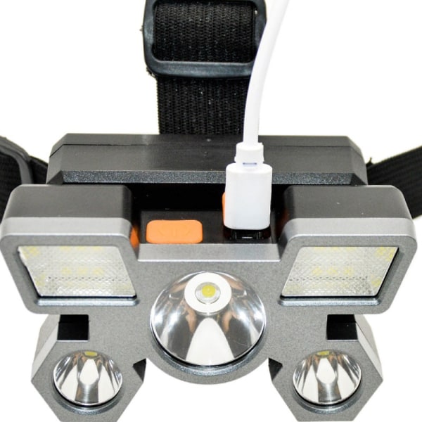 Strålkastare USB Laddning Utomhus lång räckvidd Starkt ljus Huvudburen ficklampa