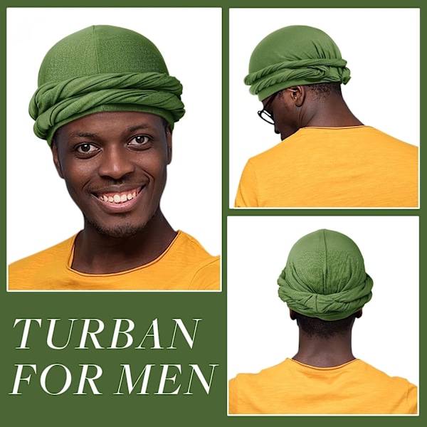 Turban i siden och satin för män och kvinnor - Dubbellager Olive Green