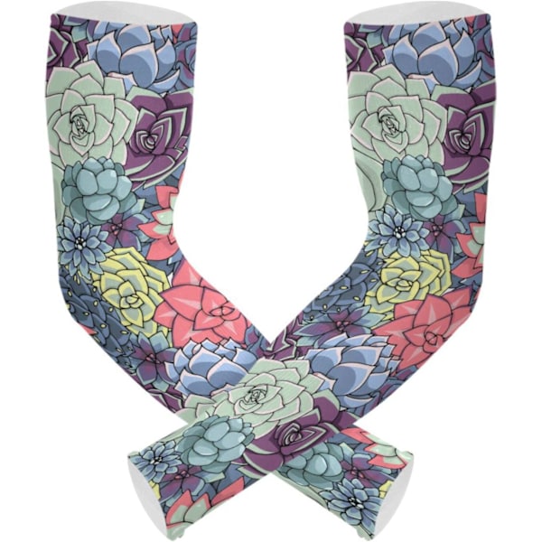 2025 Senaste Modell Trädgårdsärmar UV-skydd Unisex Med Tumhål Kylande Ärmar Paisley Mönster Suckulenter och Kaktusblommor Motiv