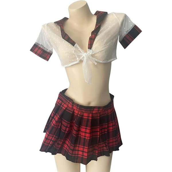 2025 Senaste Modell Skolflicka Underkläder för Kvinnor Sexig Stygg Skolflicka Cosplay Rollspel Outfits Set Nattkläder med Rutig Minikjol