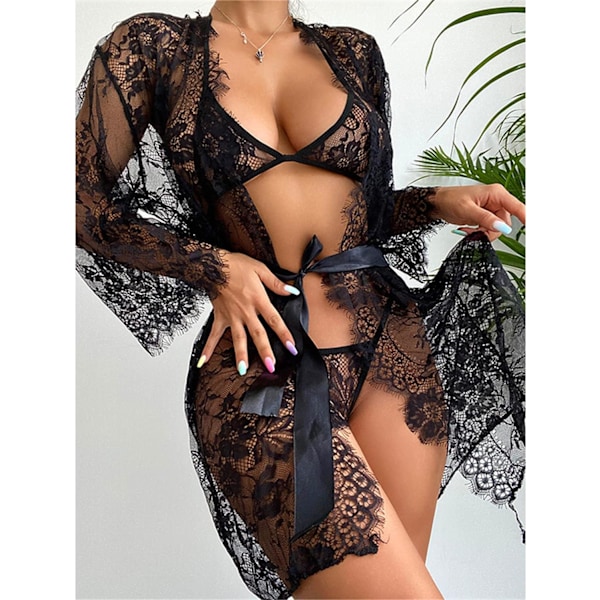 2025 Senaste Modell Dam Spets Genomskinlig Nattlinne Mesh Djup V Sexig Underkläder Nattkläder Ren Babydoll Sovkläder Teddy Pyjamas