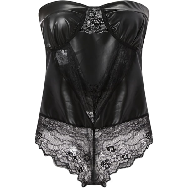 2025 Senaste Modellen Underkläder för Kvinnor Konstläder Teddy Bodysuit Underkläder Sexig Hel Babydoll Med Par Handskar Set Exotiska Nattkläder