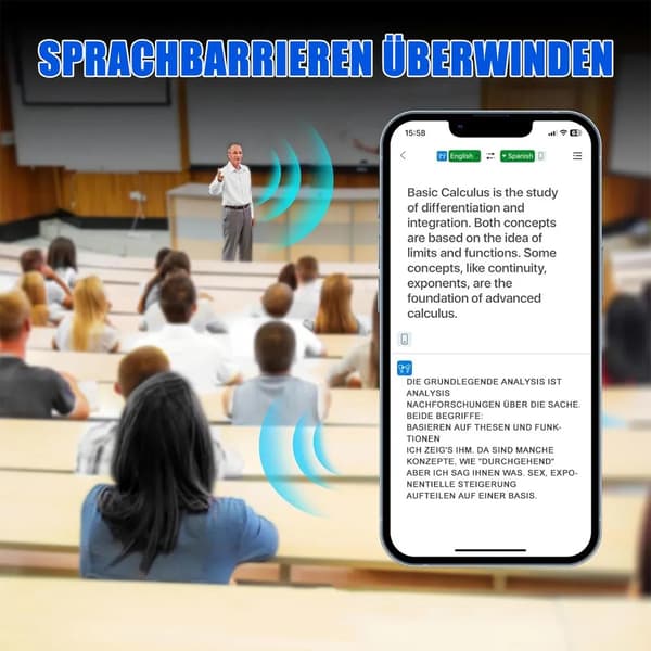 AI-oversettelsesøretelefoner for iPhone og Android, støtter 144 språk, sanntidsoversettelse, trådløs design, musikk- og samtale-støtte, egnet for