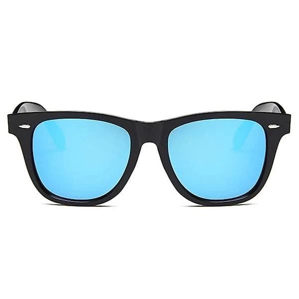 Sorte Wayfarer solbriller med blå reflekterende linser