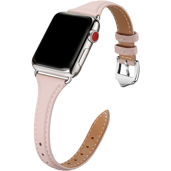 Läderband kompatibelt med Apple Watch Band 38mm 40mm PinkSand/Silver 42mm 44mm 45mm 49mm