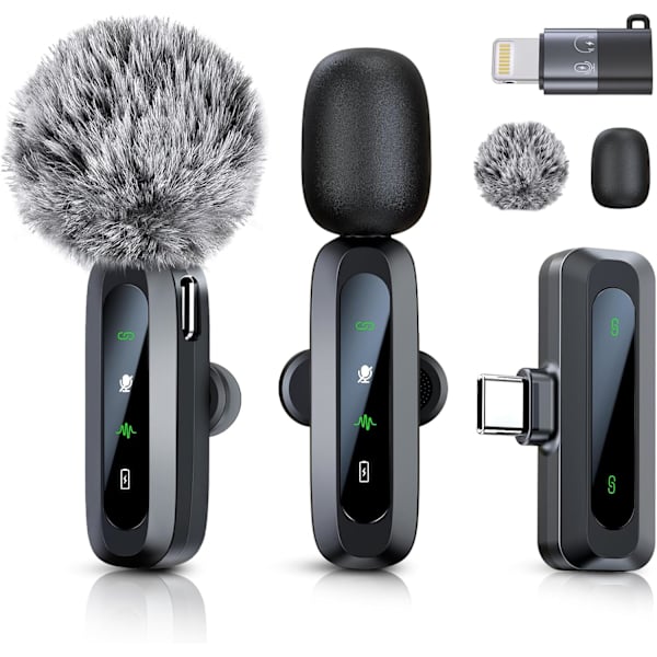 Trådlös Mini Mikrofon för iPhone 15/16, iPad, Android, Trådlös Lavalier Mikrofon med Brusreducering, Portabel USB C Slagmikrofon för Vi