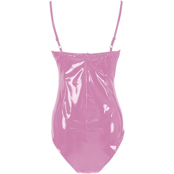 2025 Senaste Modell Dam Halter Jumpsuit i Ett Stycke Faux Lackläder Leotard Bodysuit Rosa Medium
