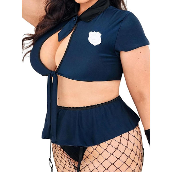 2025 Senaste Modellen Dam Plus Size Polisdräkt Set Poliskonstapel Uniform Underkläder Cosplay Outfits Blå 4X-Large