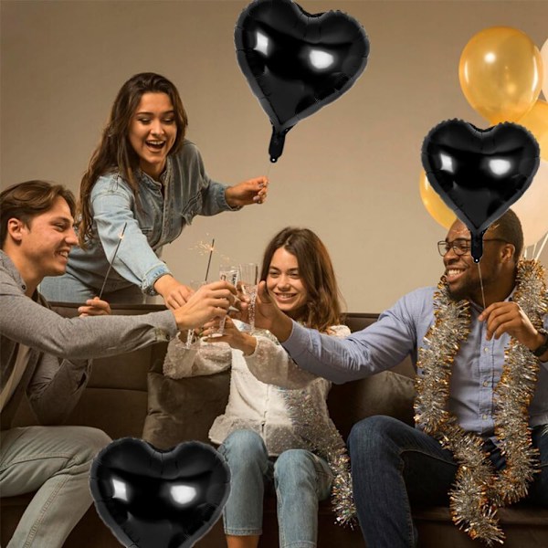 Svarta Hjärtballonger 20 st 18 tum Hjärtfolie Mylar Ballonger Svarta Ballonger Svarta Festdekorationer Kärleksballonger Hjärtballonger