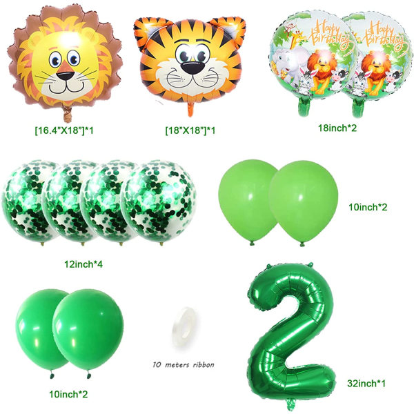 1 set födelsedagsballonger med djungeltema