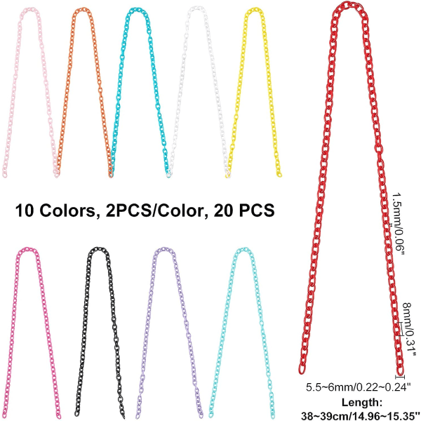 20 st Opaka Plastkabelkedjor 10 Färger 15 tum Glasögonkedja
