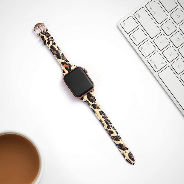 Läderband Kompatibla med Apple Watch Band 38mm 40mm Leopard/RoseGold 42mm 44mm 45mm 49mm