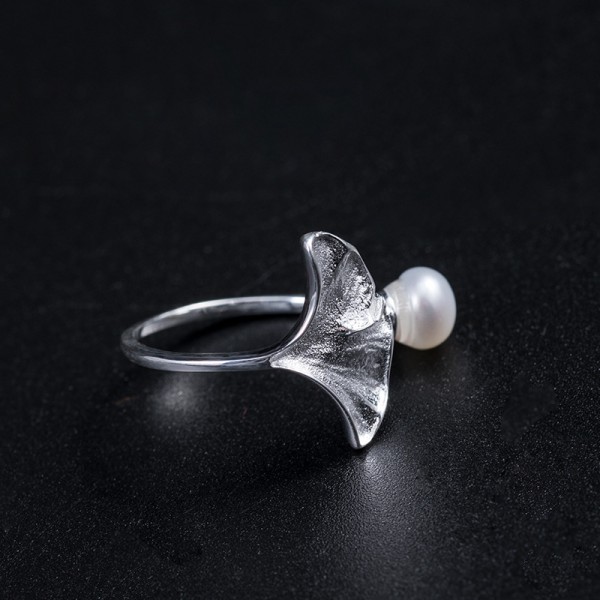 Dam Pearl Ring Etnisk stil Ginkgo Open End Ring