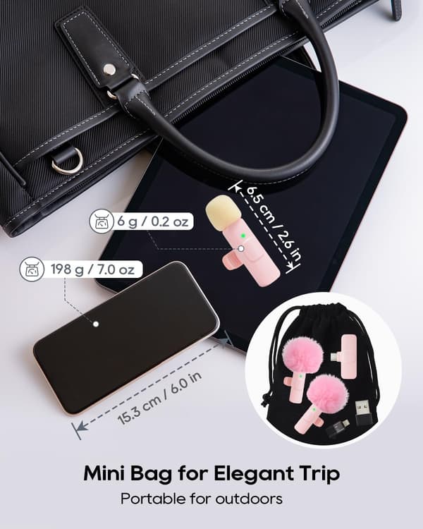 2025 Seneste Model Mini Pink Mikrofon til iPhone Android Telefon Tablet iPad PC, USB C Trådløs Lavalier Mikrofon til Videooptagelse Vlogging Y