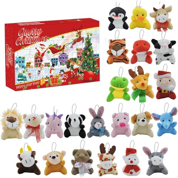 24 dagers adventskalender med mini plysjleker, nedtelling til jul for barn