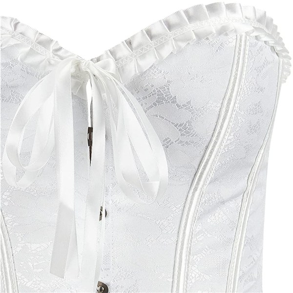 Korsetter för kvinnor Blommig Overbust Korsett Bustier Underkläder White 2805 3XL